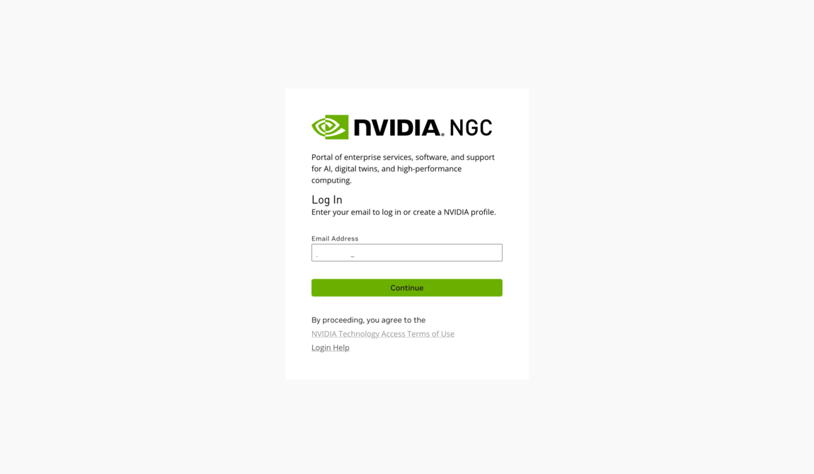 NGC login page
